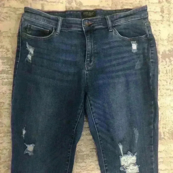 Judy Blue Womens 15/32 (Actual 38x29.5) Slim Fit Destroyed Blue Jeans Bootcut - Picture 5 of 6